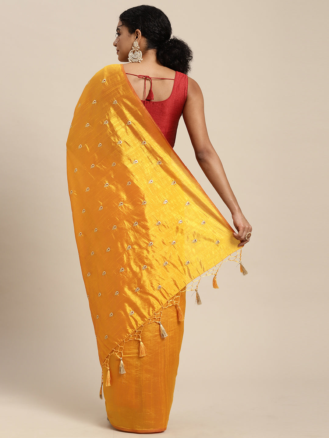 Mimosa Womens Art Silk Saree Kanjivaram Gold Color