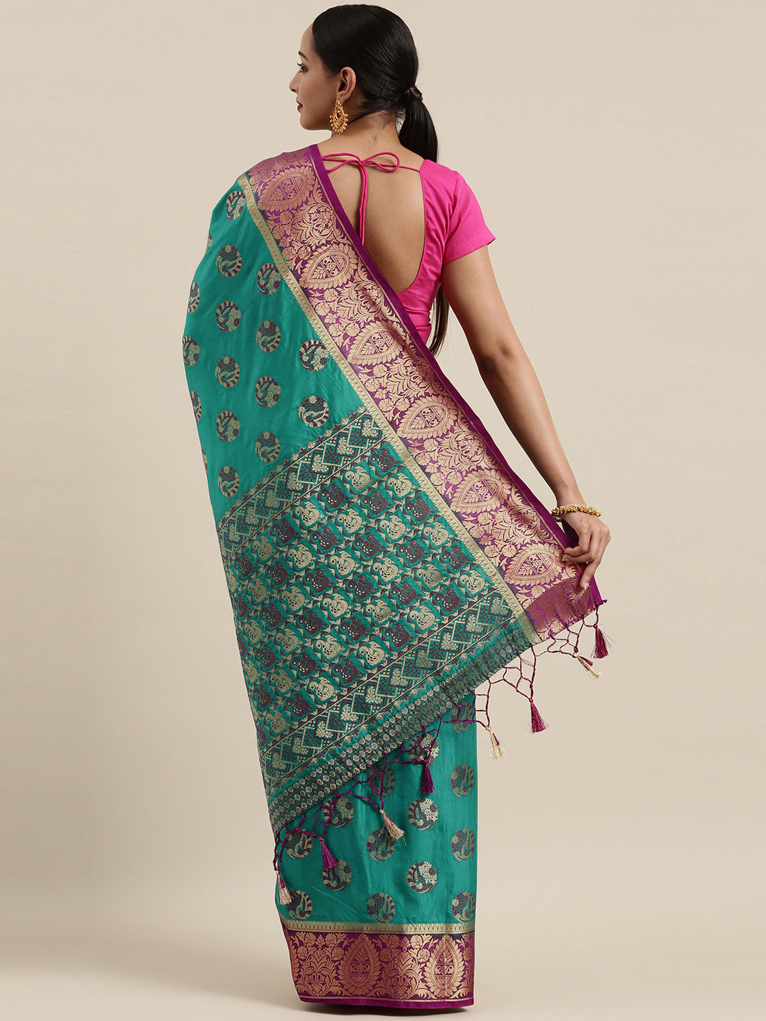 Mimosa Womens Art Silk Saree Kanjivaram Saffire Color