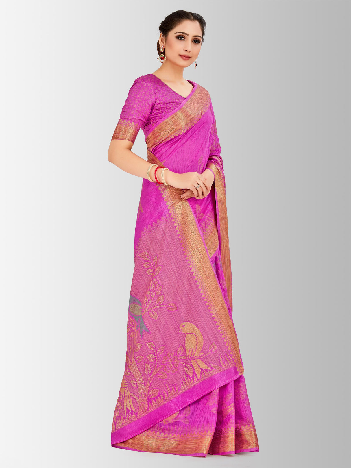 Mimosa Womens Art Silk Saree Kanjivaram Pink Color