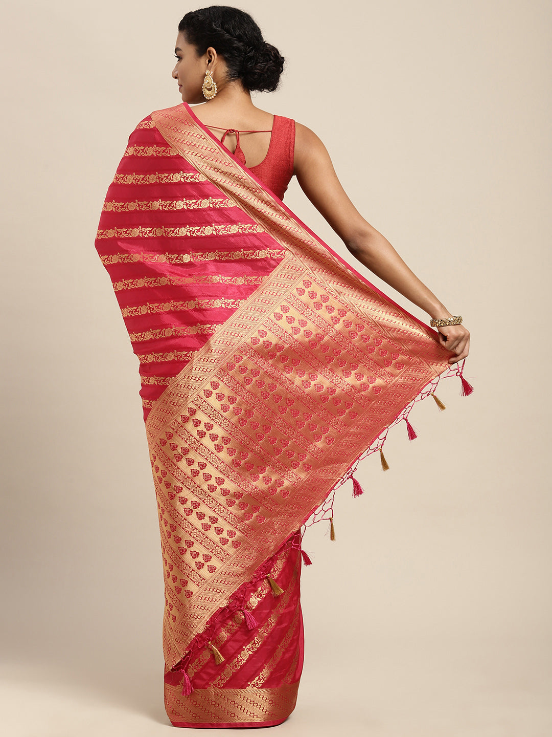 Mimosa Womens Art Silk Saree Kanjivaram Strawberry Color