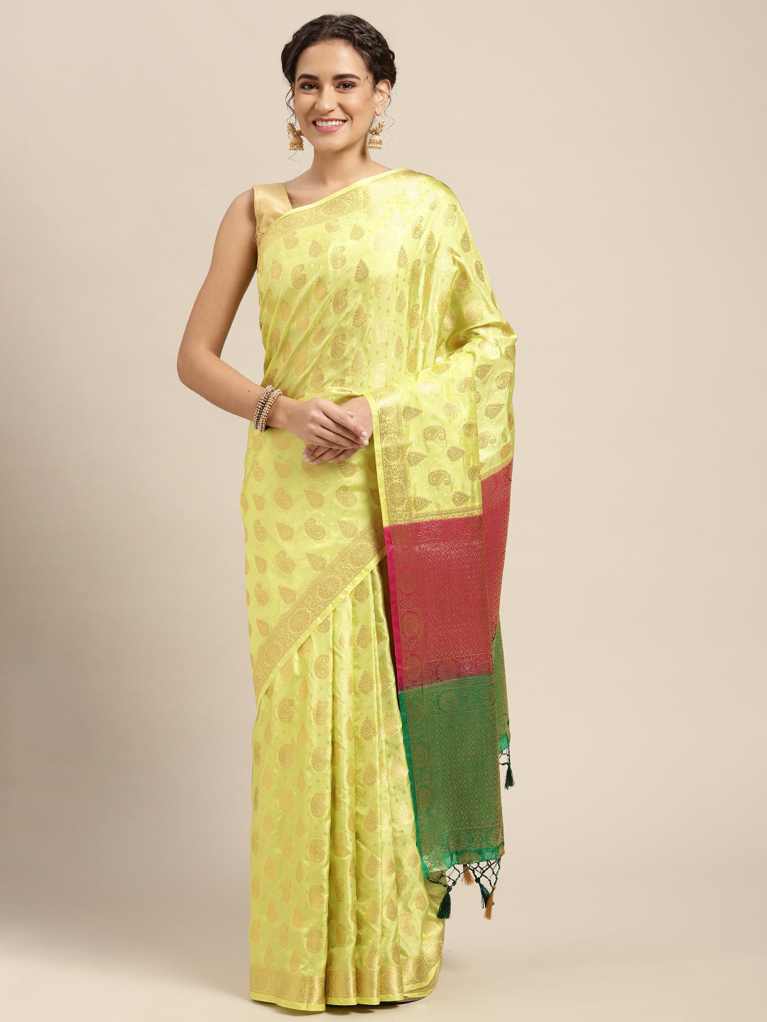 Mimosa Womens Art Silk Saree Kanjivaram Pista Color