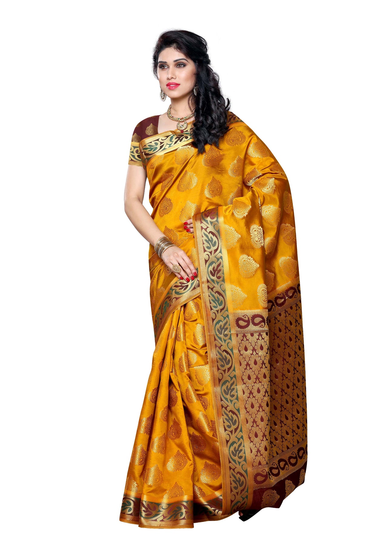 Mimosa Womens Art Silk Saree Kanjivaram Mustard Color