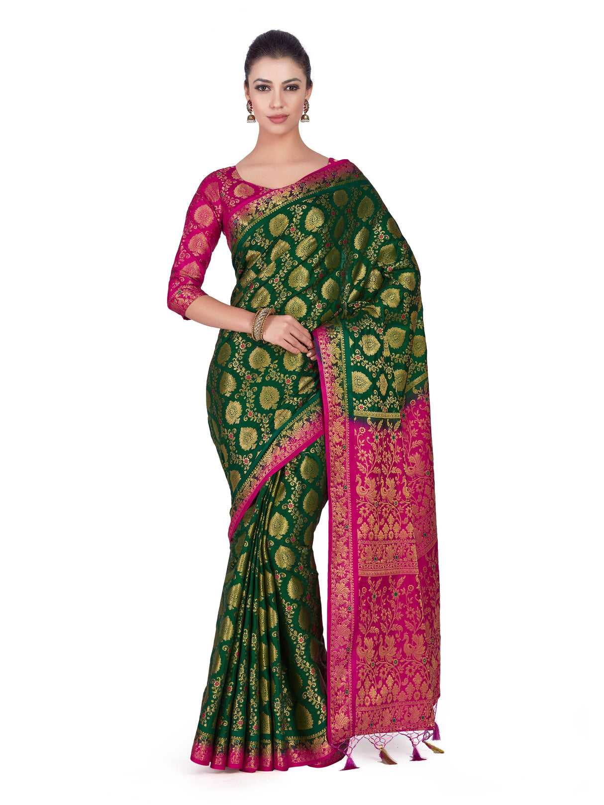 Mimosa Womens Art Silk Saree Kanjivaram BGreen Color