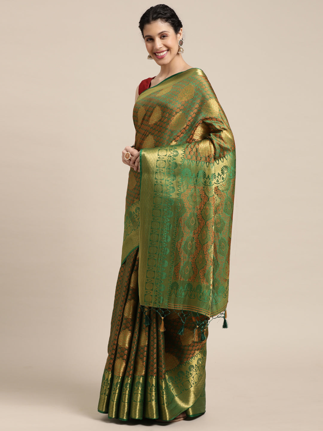 Mimosa Womens Art Silk Saree Kanjivaram Green Color