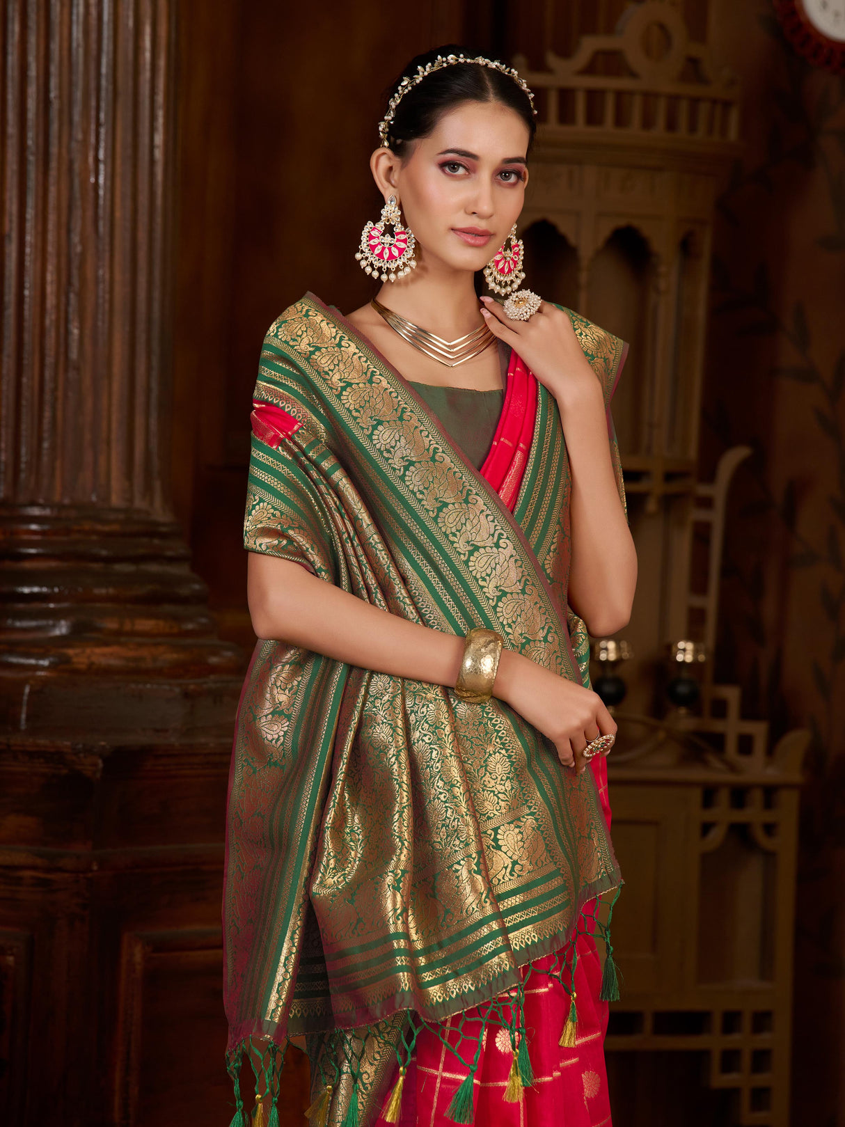 Mimosa Women's Woven Design Kanjivaram Style Art Silk Saree With Blouse Piece : SA0000870RN