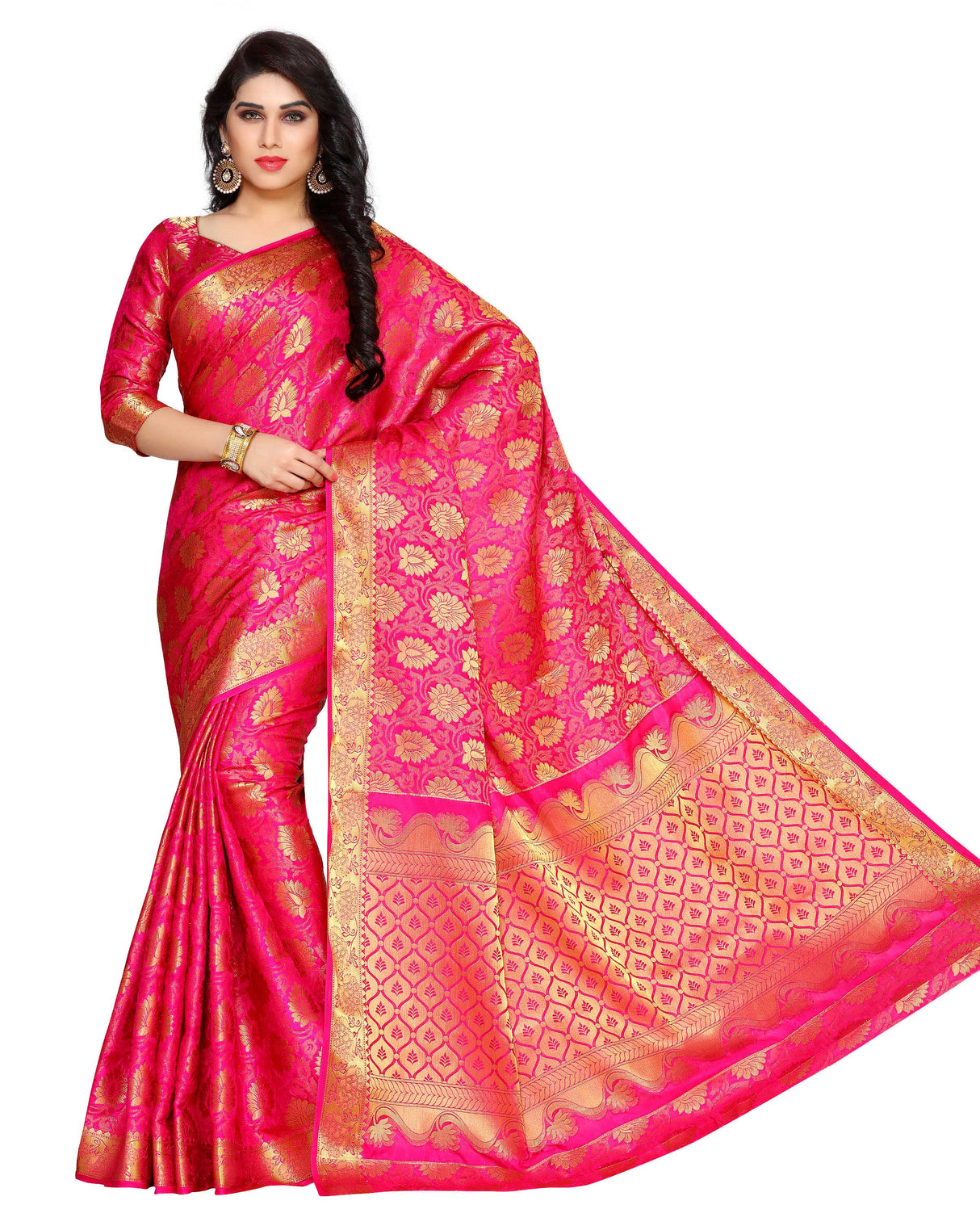 Mimosa Womens Art Silk Saree Kanjivaram Rani Color