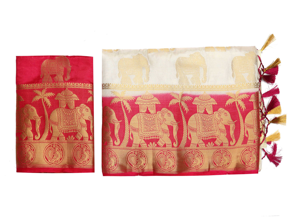 Mimosa Womens Art Silk Saree Kanjivaram Halfwhite Color