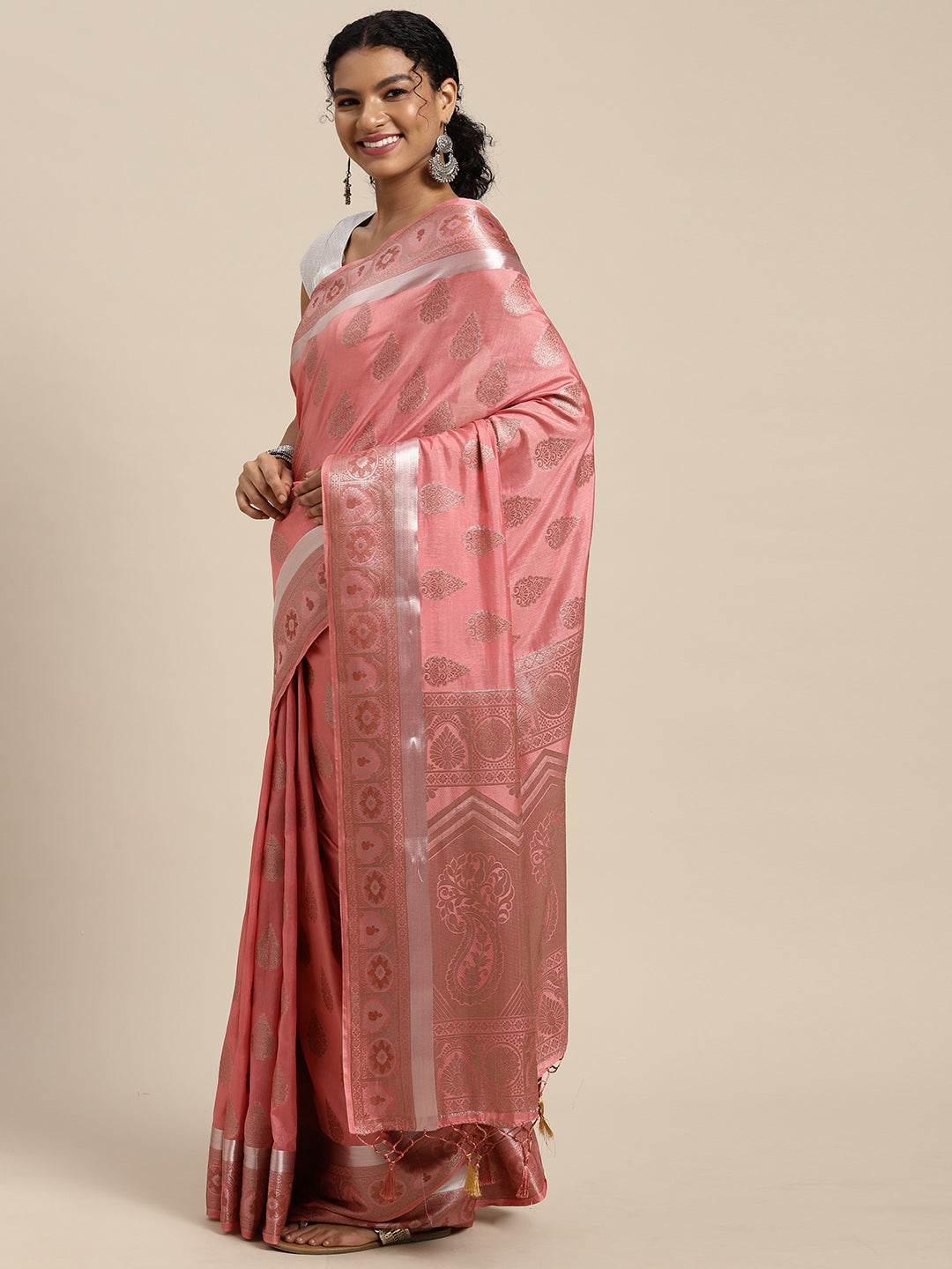 Mimosa Womens Art Silk Saree Kanjivaram Pink Color
