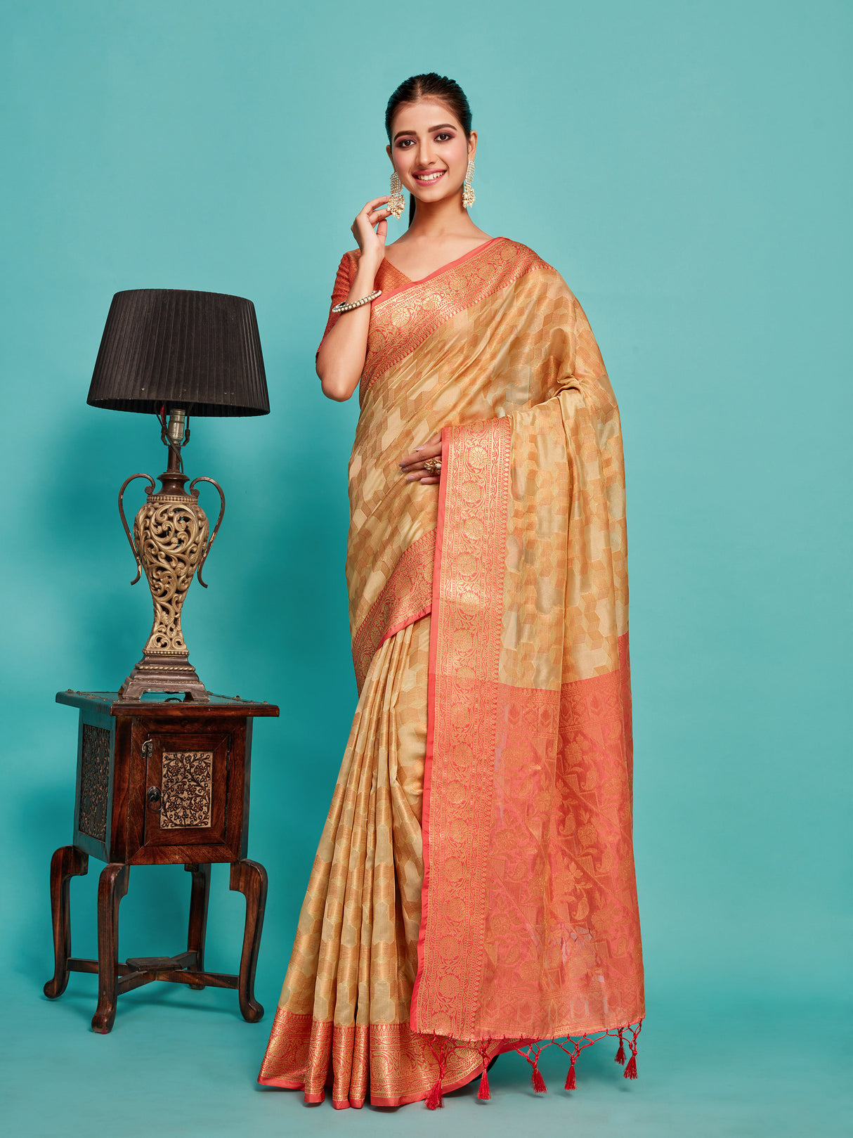 Mimosa Women's Woven Design Kanjivaram Art Silk Saree With Blouse Piece : SA00001228TSFREE