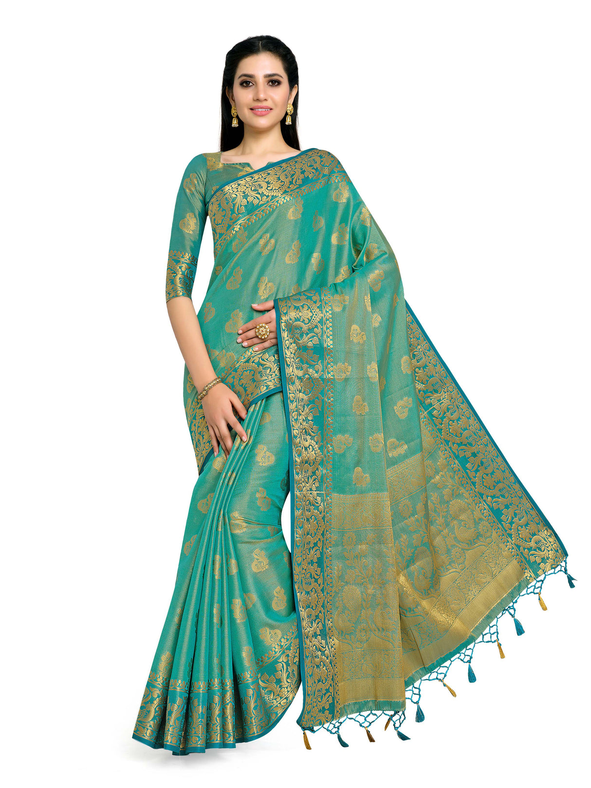 Mimosa Womens Art Silk Saree Kanjivaram Saffire Color