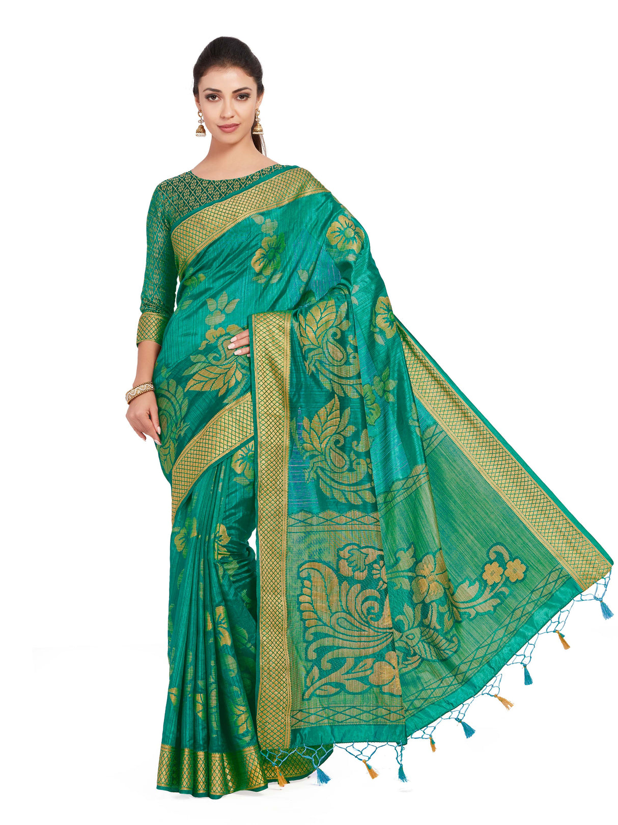 Mimosa Womens Art Silk Saree Kanjivaram Rama Color