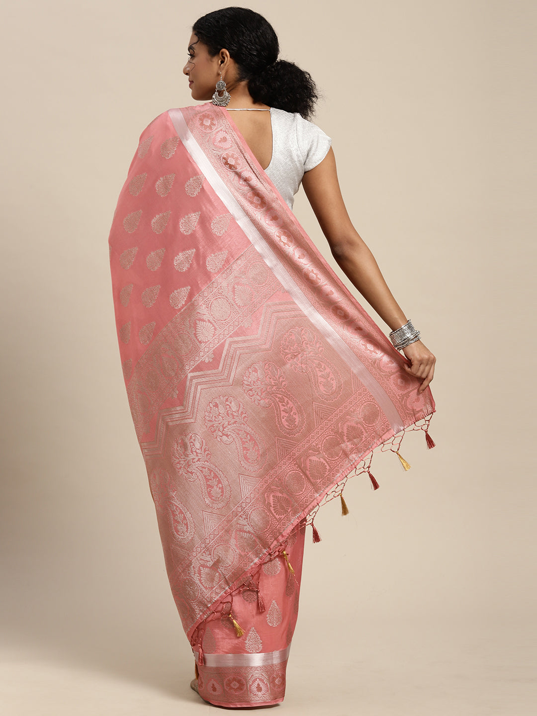 Mimosa Womens Art Silk Saree Kanjivaram Pink Color