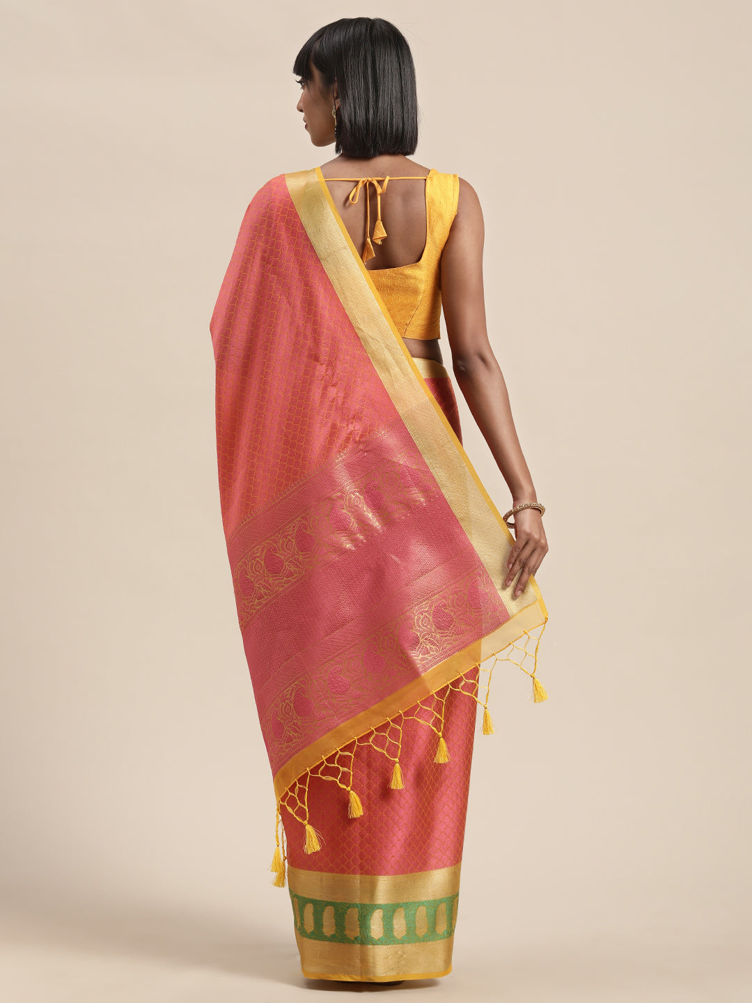 Mimosa Womens Art Silk Saree Kanjivaram Peach Color