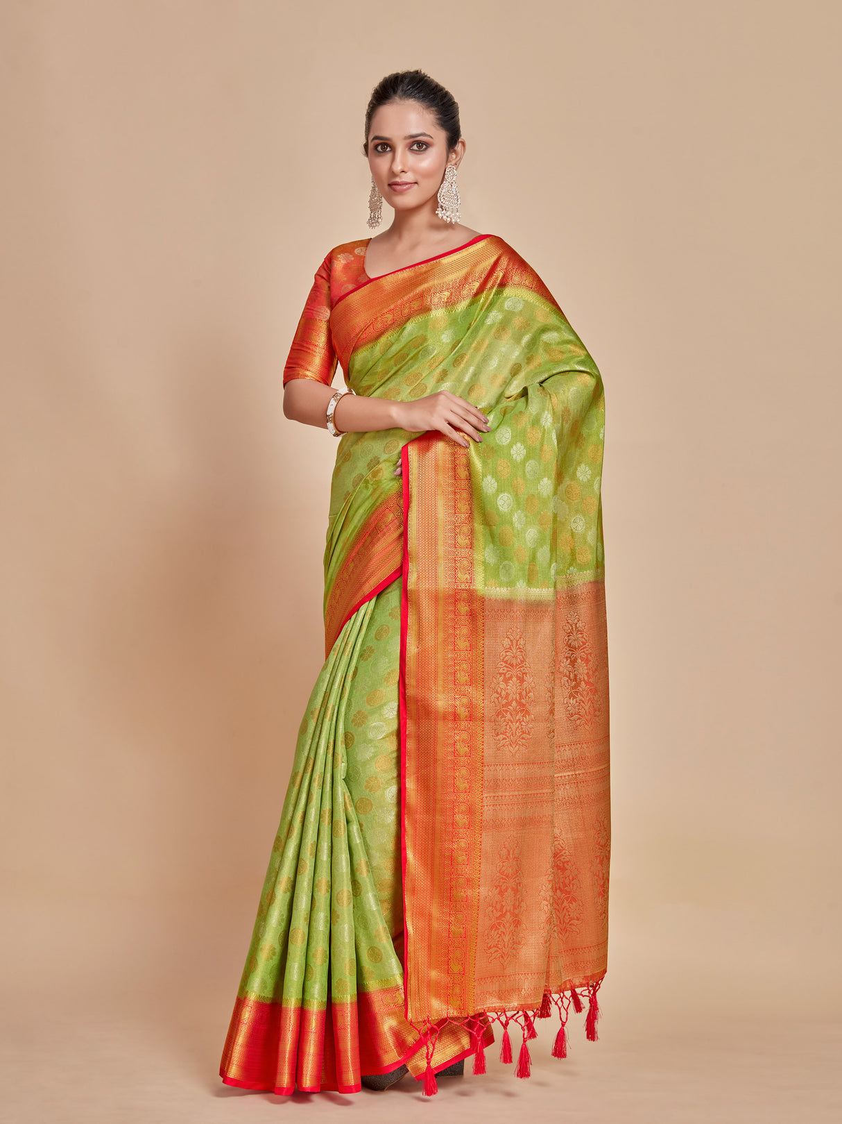 Mimosa Women's Woven Design Kanjivaram Style Art Silk Saree With Blouse Piece : SA0000410PSFREE