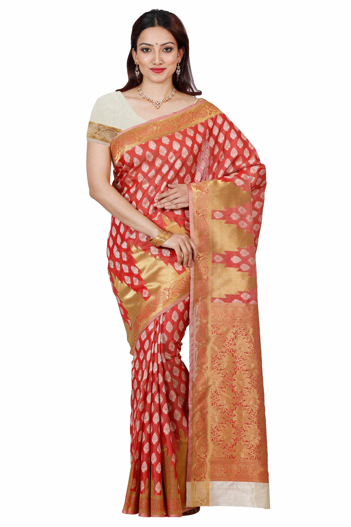 Mimosa Womens Art Silk Saree Kanjivaram Cream Color