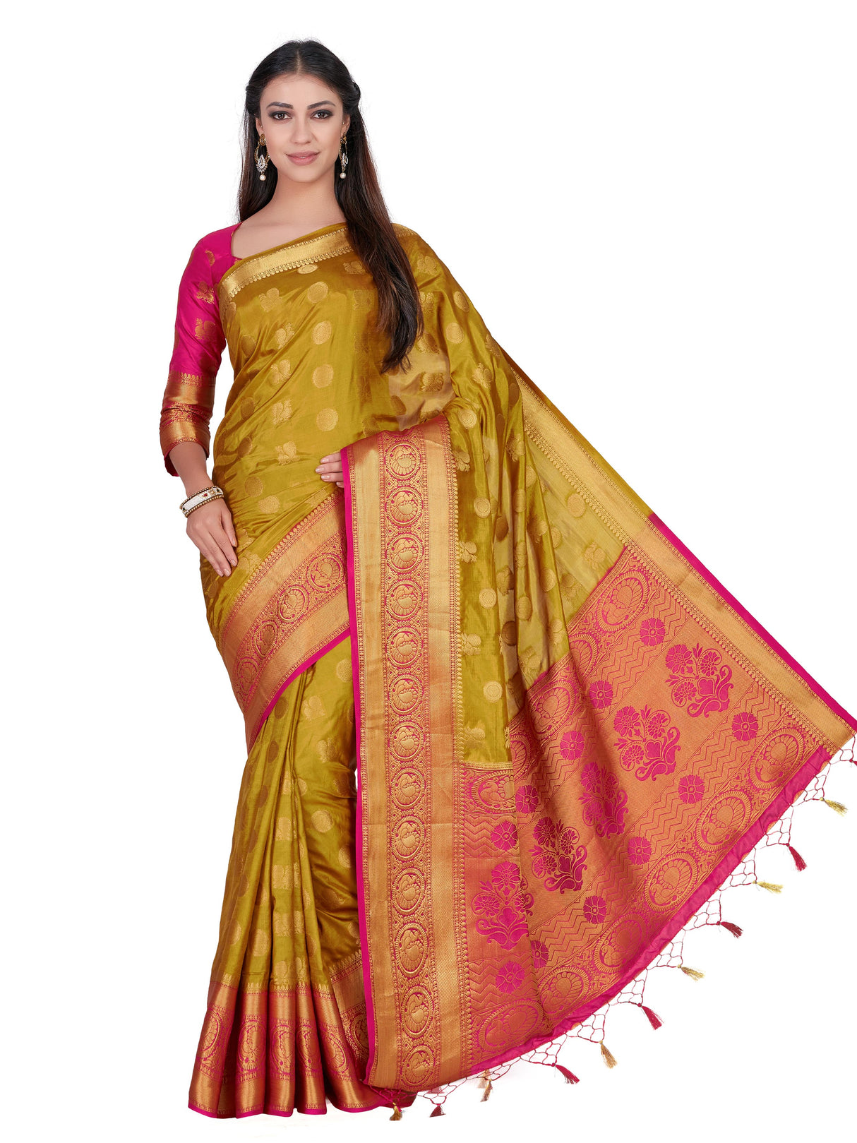 Mimosa Womens Art Silk Saree Kanjivaram Chiku Color