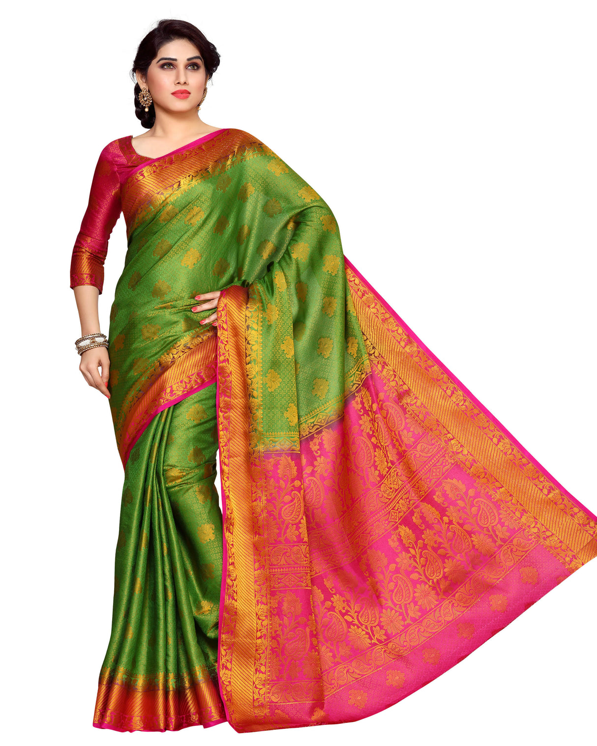 Mimosa Womens Art Silk Saree Kanjivaram Green Color