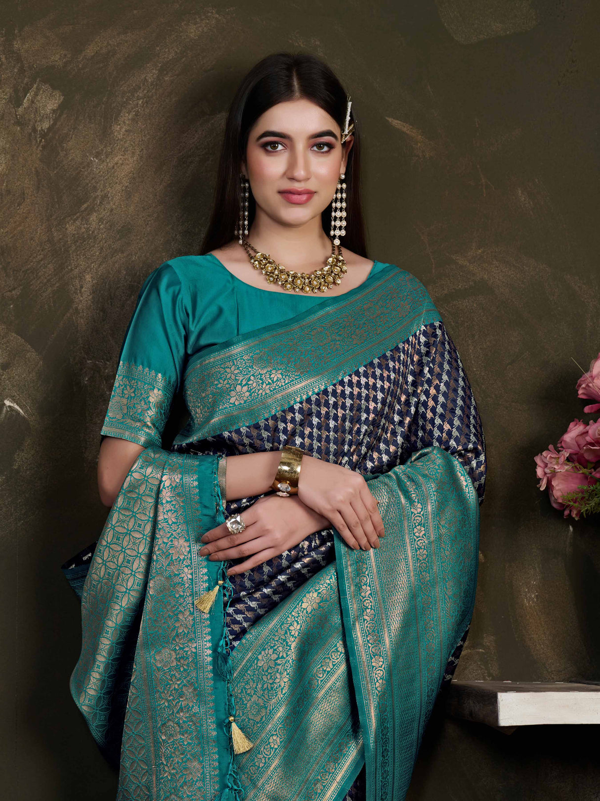 Mimosa Women's Woven Design Kanjivaram Art Silk Saree With Blouse Piece : SA0000907NV