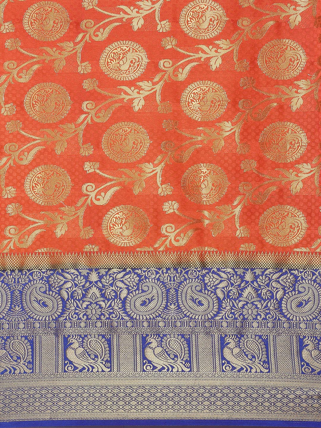 Mimosa Womens Art Silk Saree Kanjivaram Orange Color