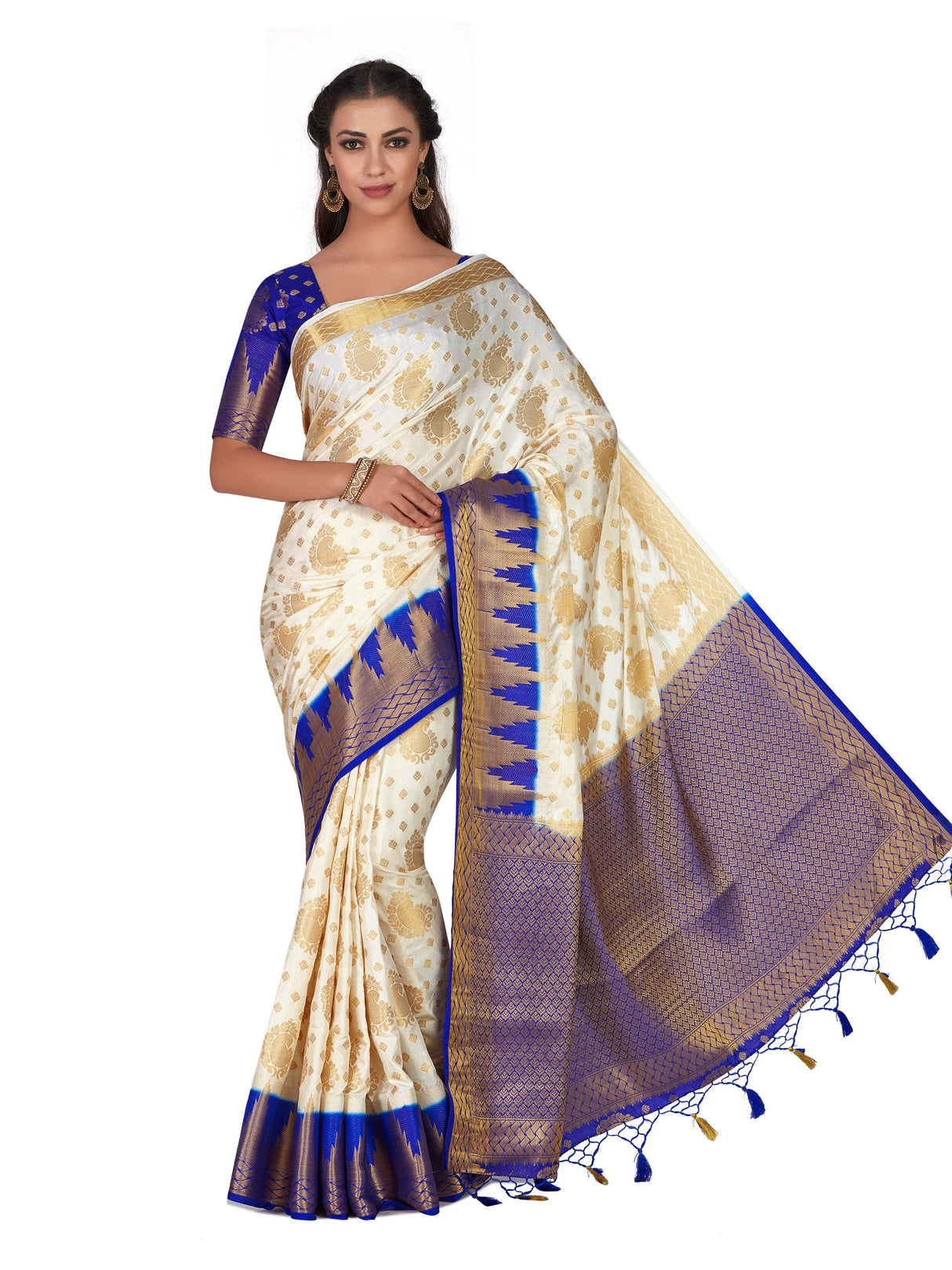 Mimosa Womens Art Silk Saree Kanjivaram Halfwhite Color
