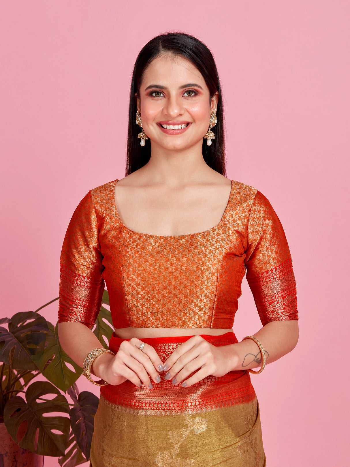 Mimosa Women's Woven Design Kanjivaram Style Art Silk Saree With Blouse Piece : SA0000394CKFREE