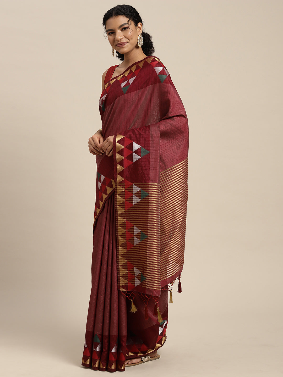 Mimosa Womens Art Silk Saree Kanjivaram style Chocolate Color