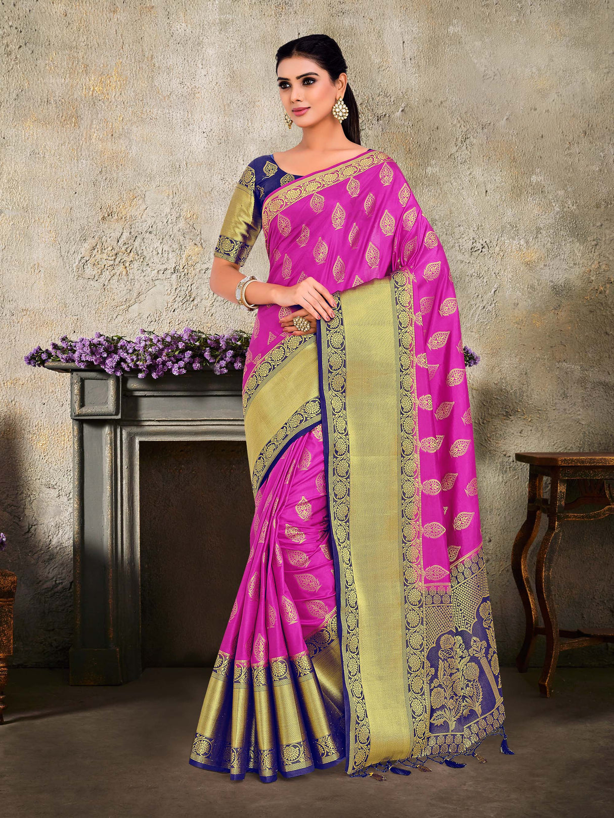 Mimosa Womens Art Silk Saree Kanjivaram Rani Color