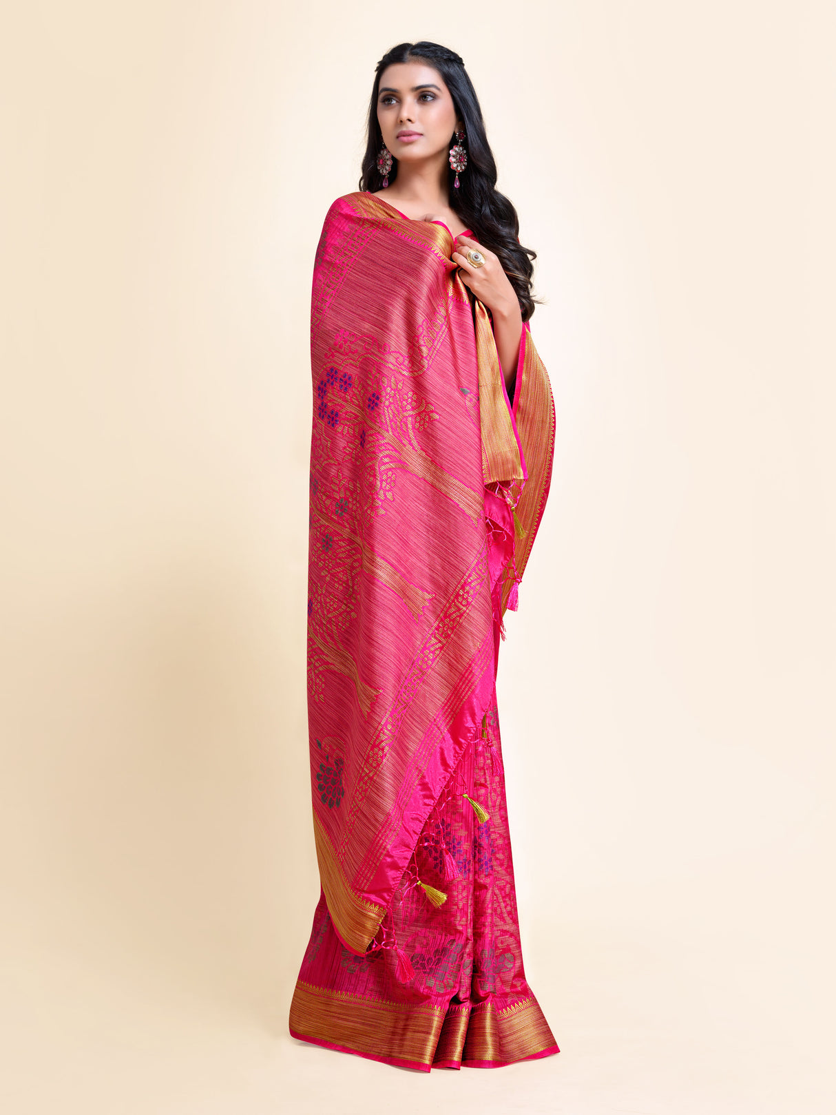 Mimosa Womens Art Silk Saree Kanjivaram style Strawberry Color