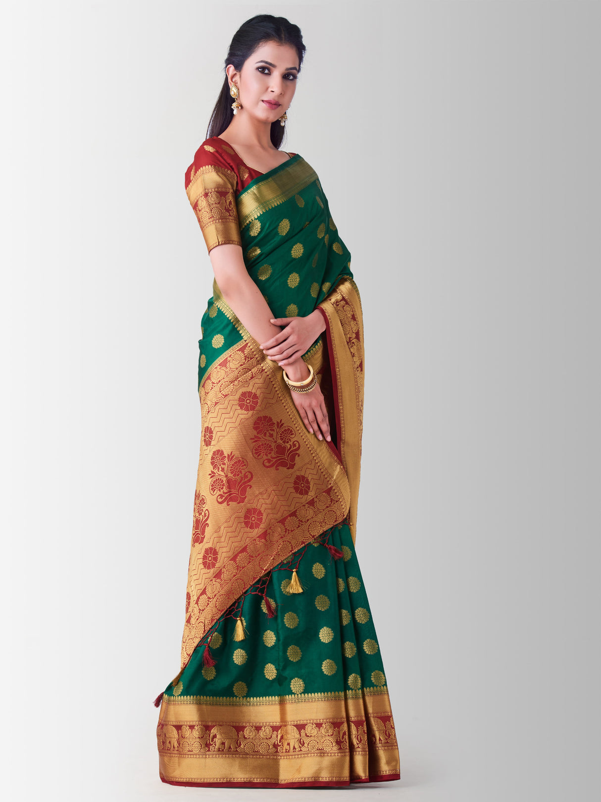 Mimosa Womens Art Silk Saree Kanjivaram BGreen Color