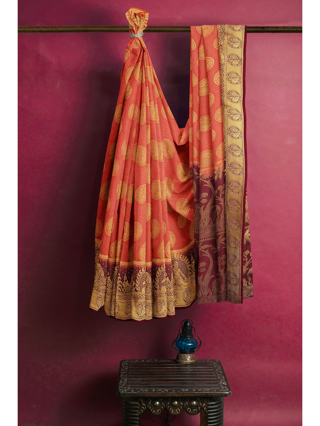 Mimosa Womens Art Silk Saree Kanjivaram Peach Color