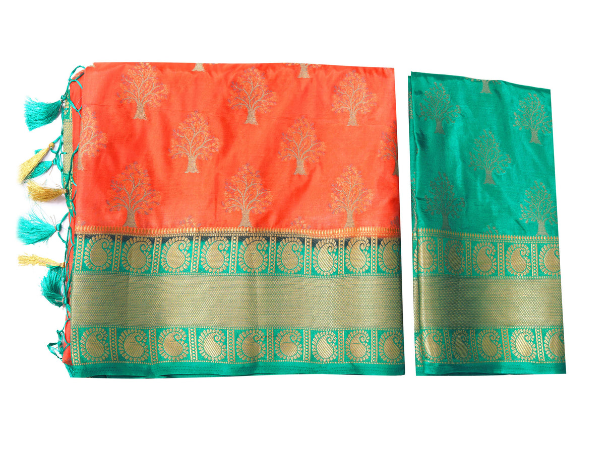 Mimosa Womens Art Silk Saree Kanjivaram Peach Color