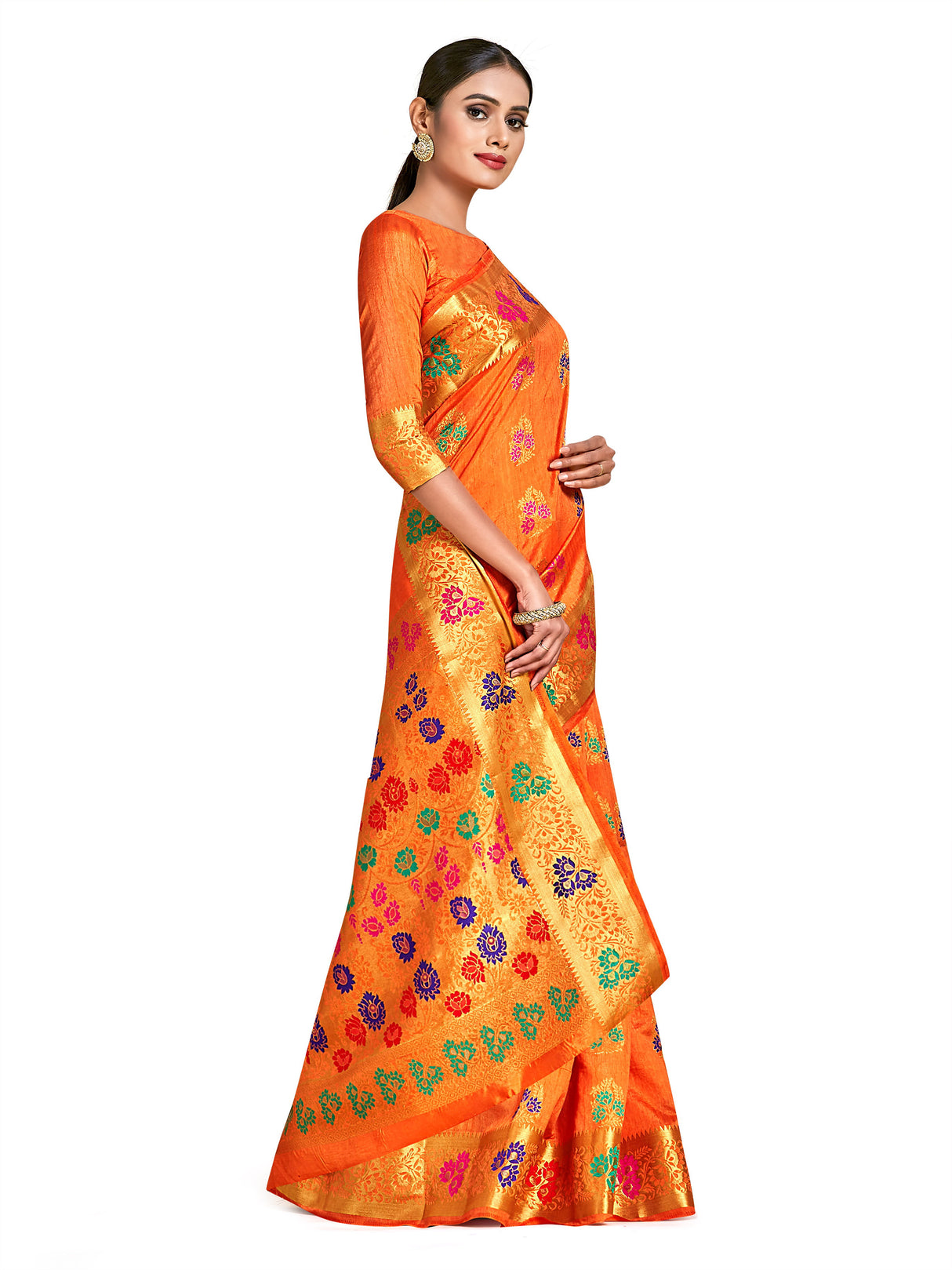 Mimosa Womens Art Silk Saree Dharmavaram Orange Color