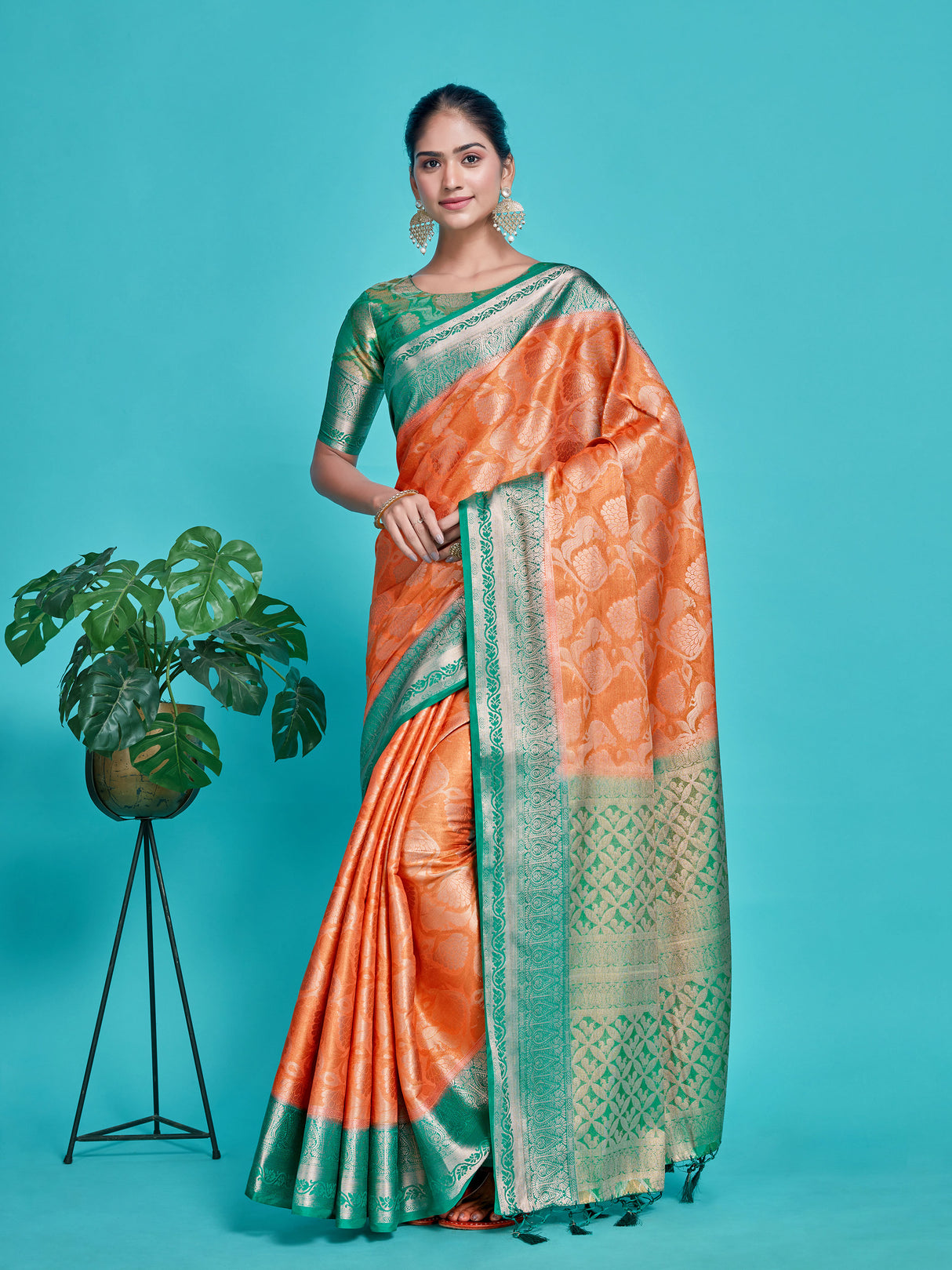 Mimosa Women's Woven Design Kanjivaram Style Art Silk Saree With Blouse Piece : SA0000373PCFREE