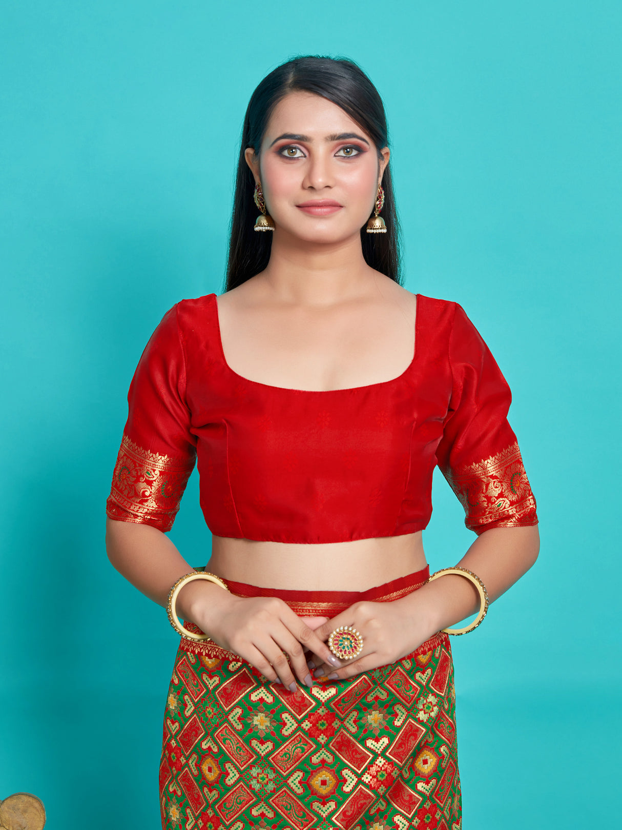 Mimosa Women's Woven Design Patola Style Art Silk Saree With Blouse Piece : SA00001344GRNFREE