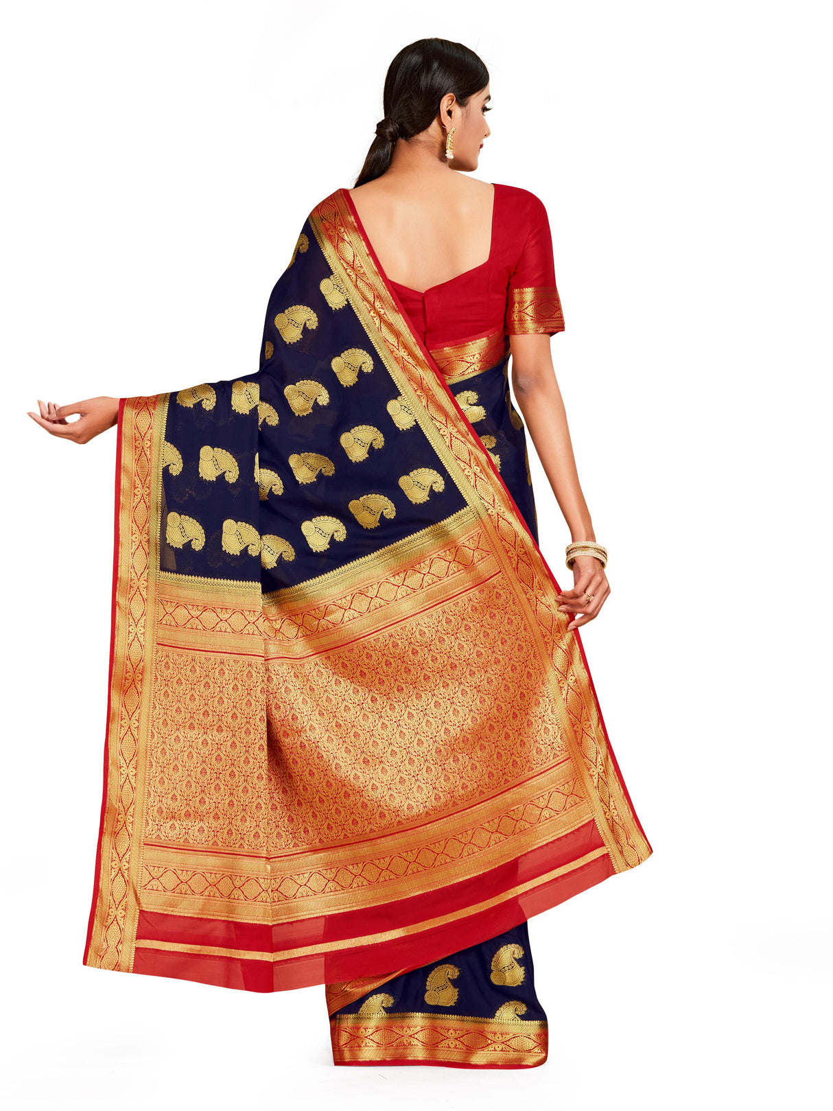 Mimosa Womens Crepe Saree Mysore Silk Black Color