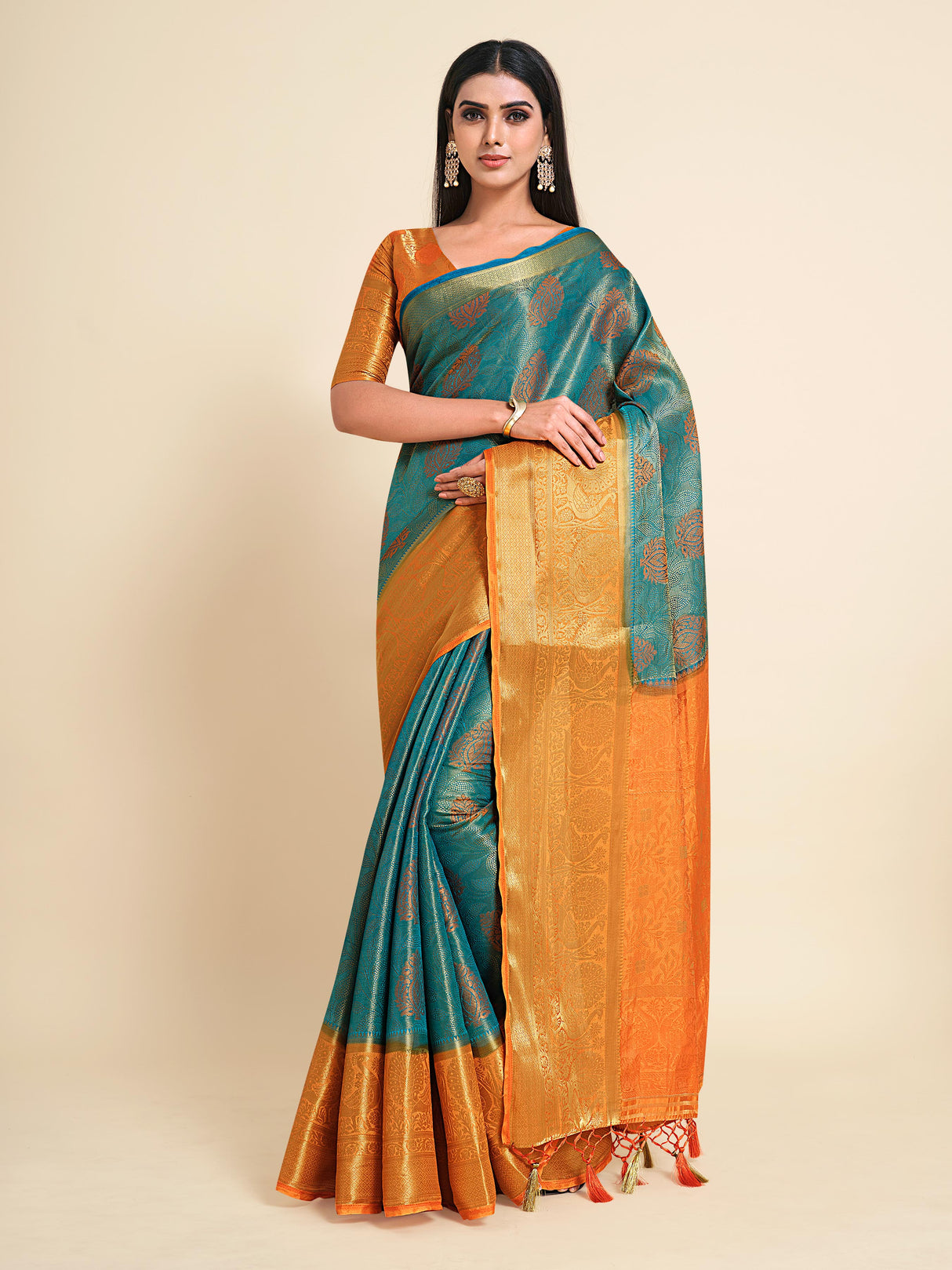 Mimosa Womens Art Silk Saree Kanjivaram Saffire Color