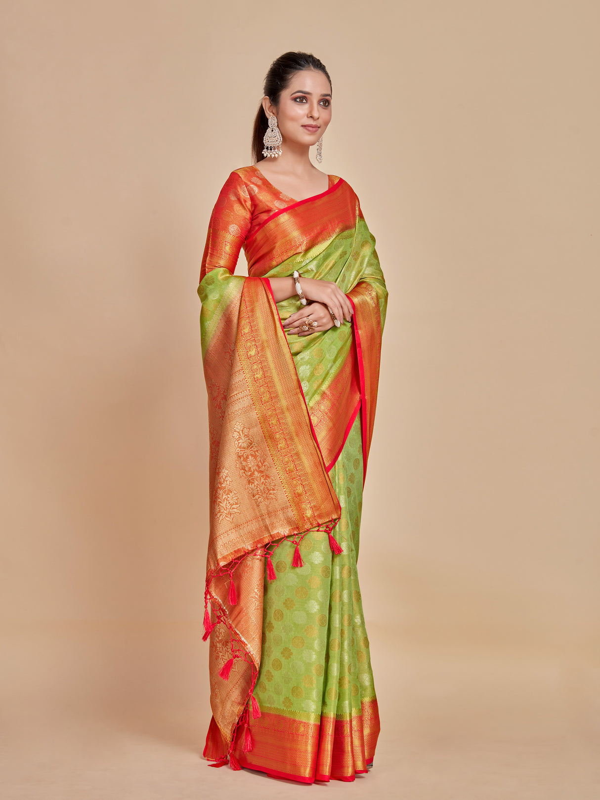 Mimosa Women's Woven Design Kanjivaram Style Art Silk Saree With Blouse Piece : SA0000410PSFREE