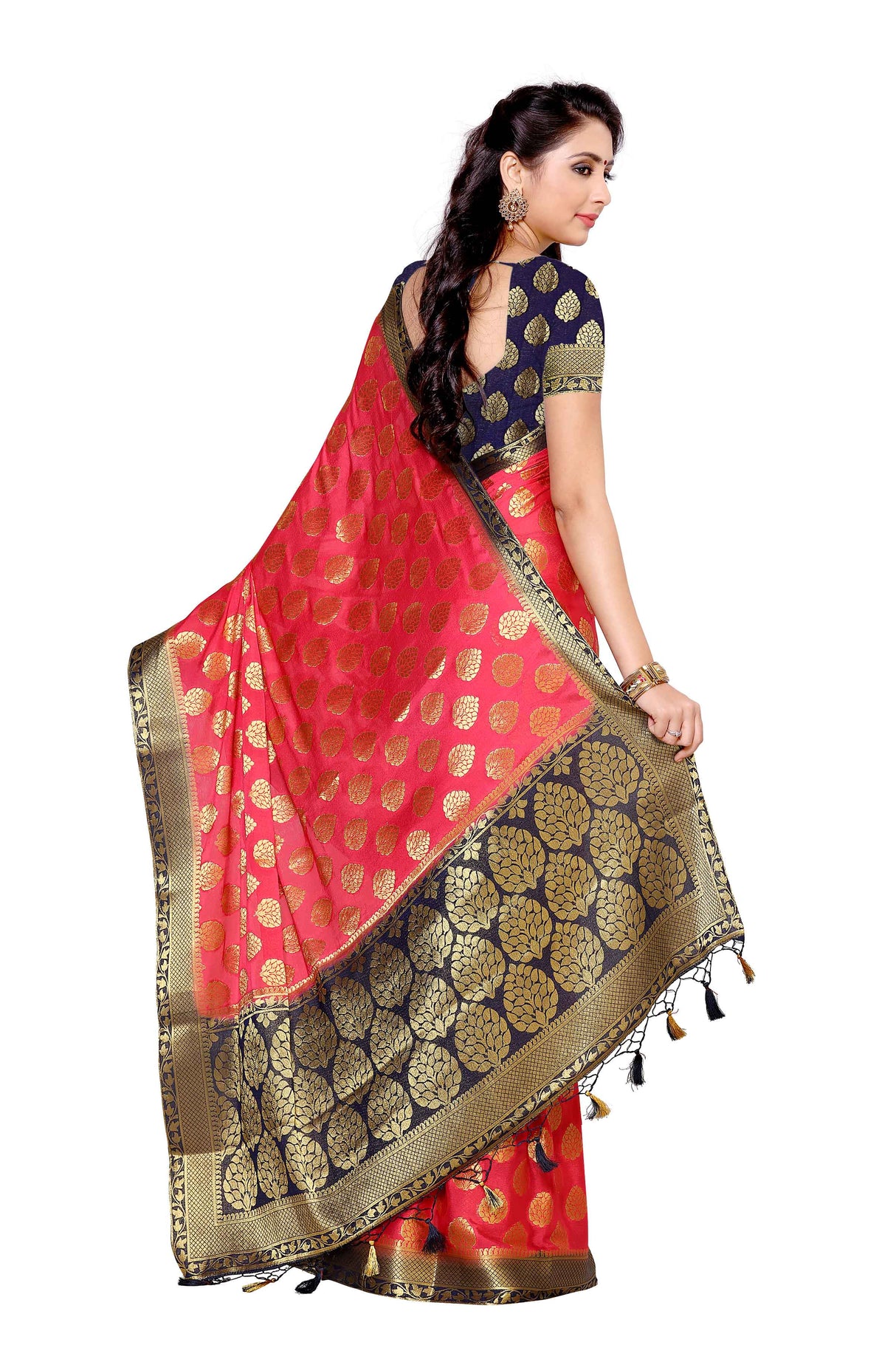 Mimosa Womens Crepe Saree Mysore Silk Strawberry Color