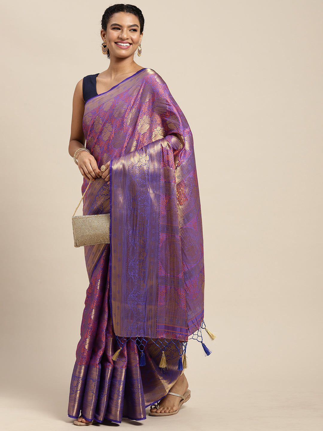 Mimosa Womens Art Silk Saree Kanjivaram Violet Color