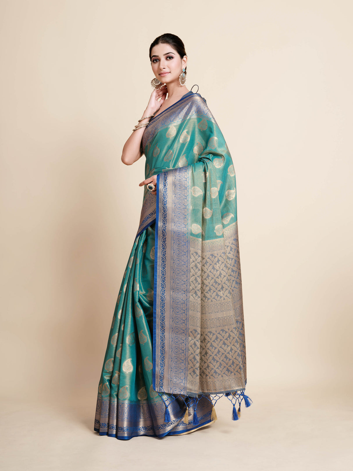 Mimosa Womens Art Silk Saree Kanjivaram Saffire Color