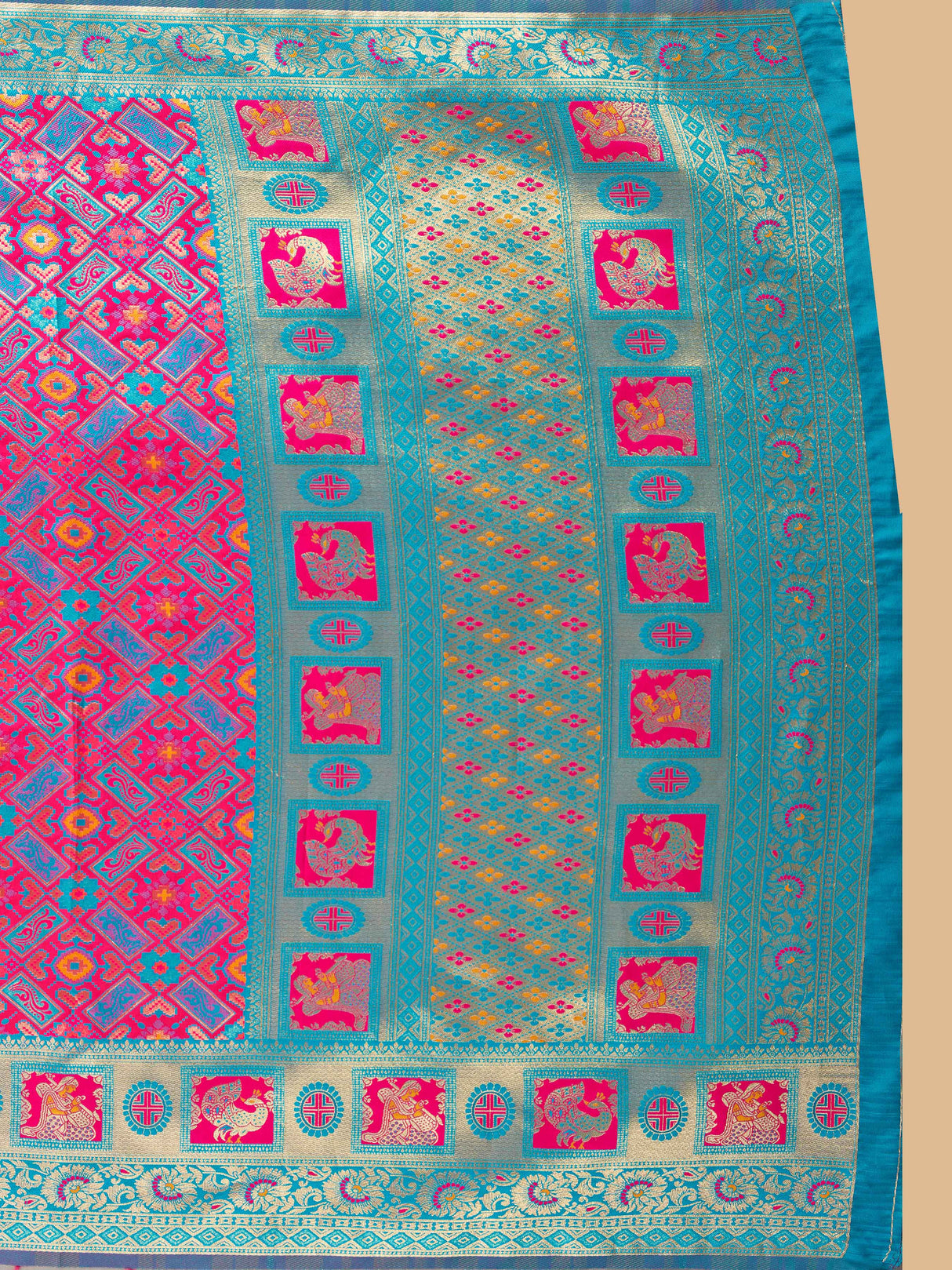 Mimosa Women's Woven Design Patola Style Art Silk Saree With Blouse Piece : SA00001344PNKFREE