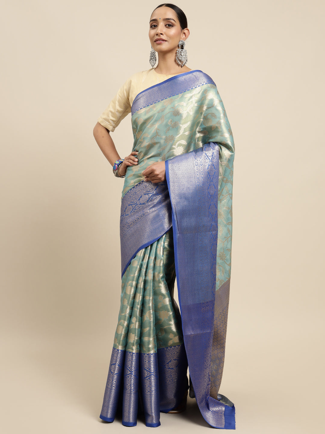 Mimosa Womens Art Silk Saree Kanjivaram Grey Color