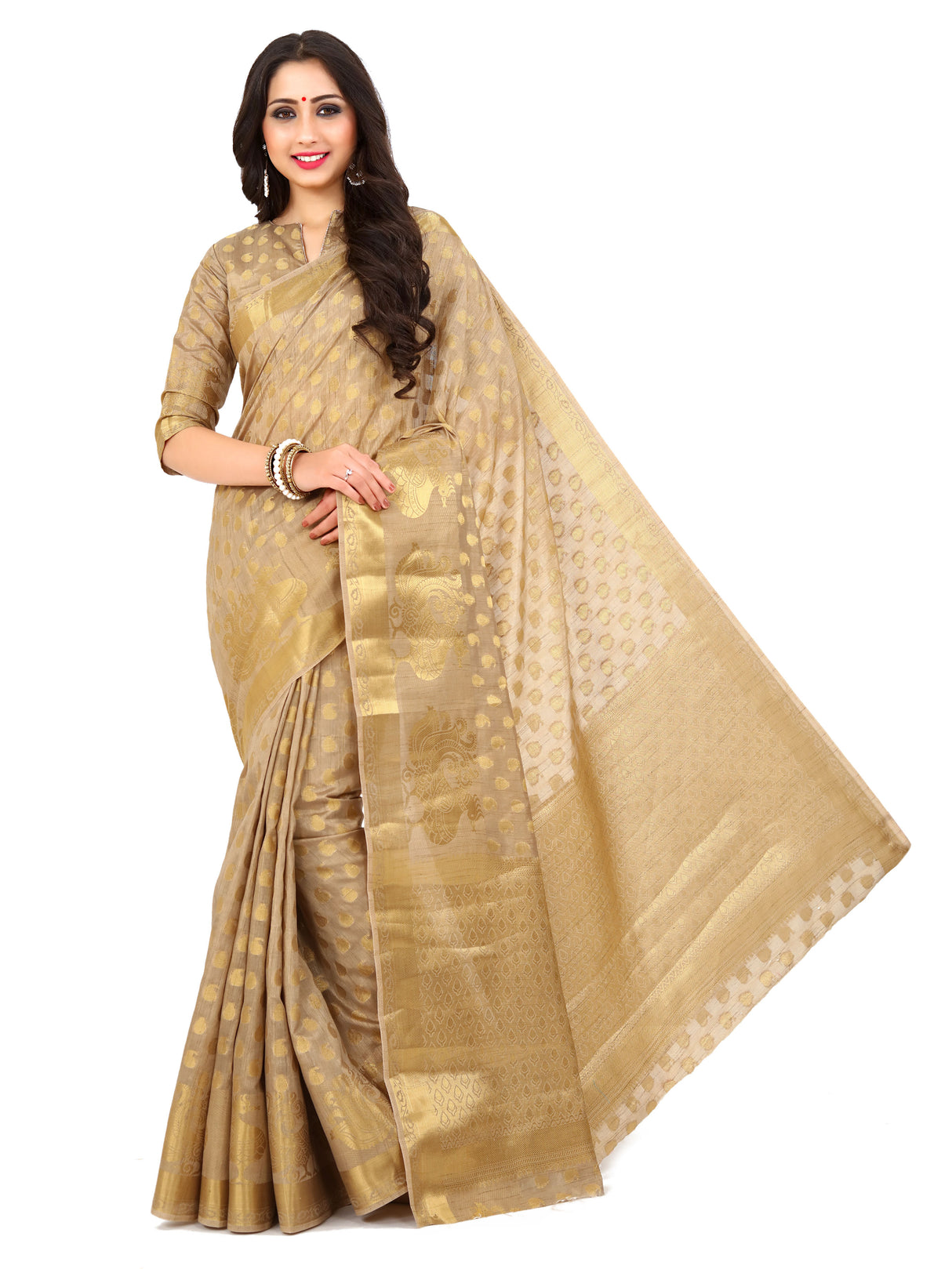 Mimosa Womens Art Silk Saree Kanjivaram Chiku Color