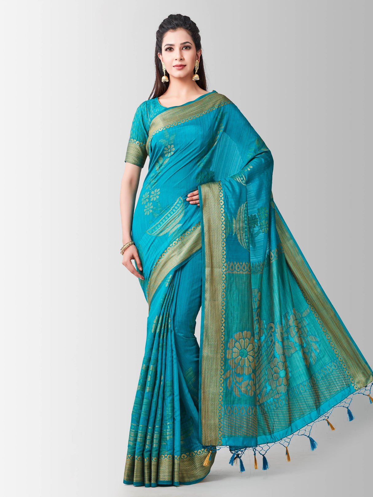 Mimosa Womens Art Silk Saree Kanjivaram Saffire Color