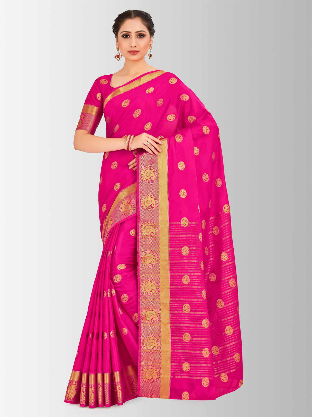Mimosa Womens Crepe Saree Mysore Silk Rani Color