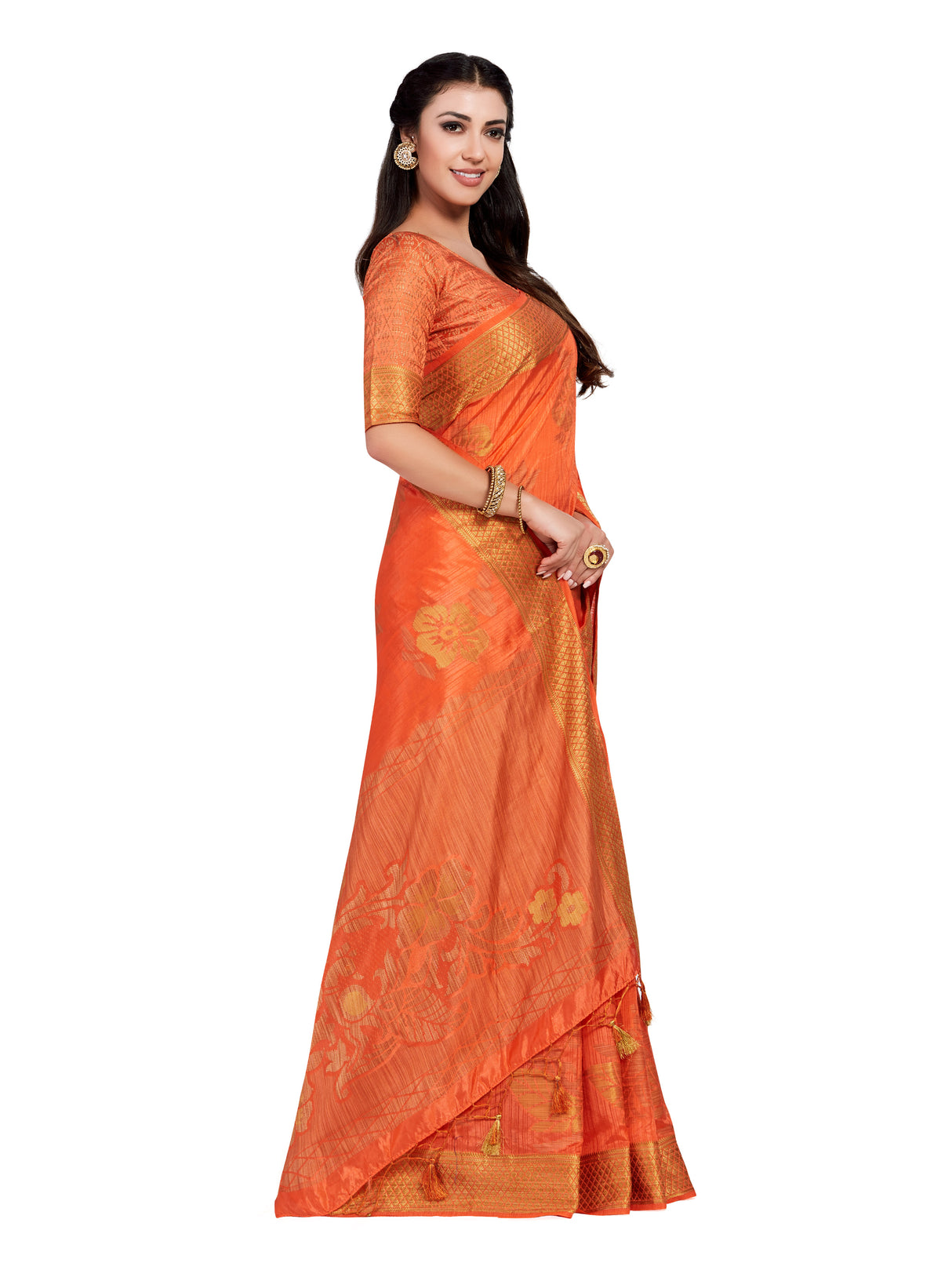 Mimosa Womens Art Silk Saree Kanjivaram Peach Color