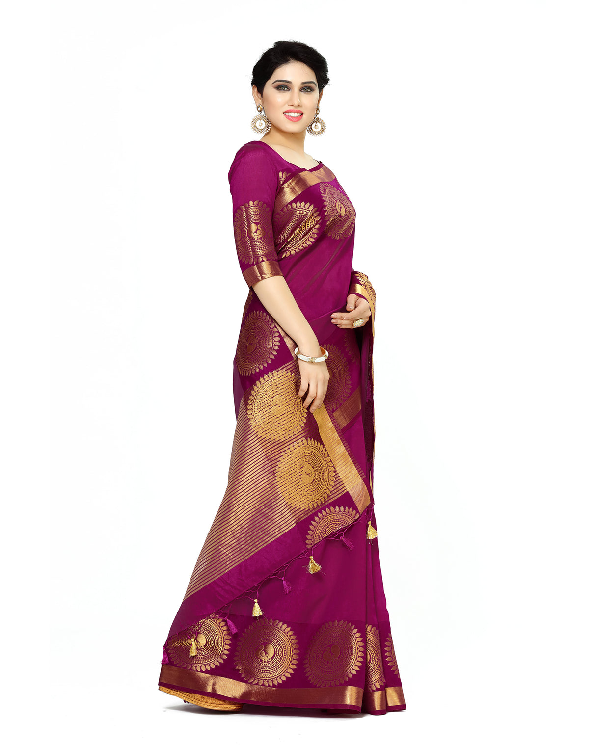 Mimosa Womens Tussar Silk Saree Banarasi style Mejanta Color