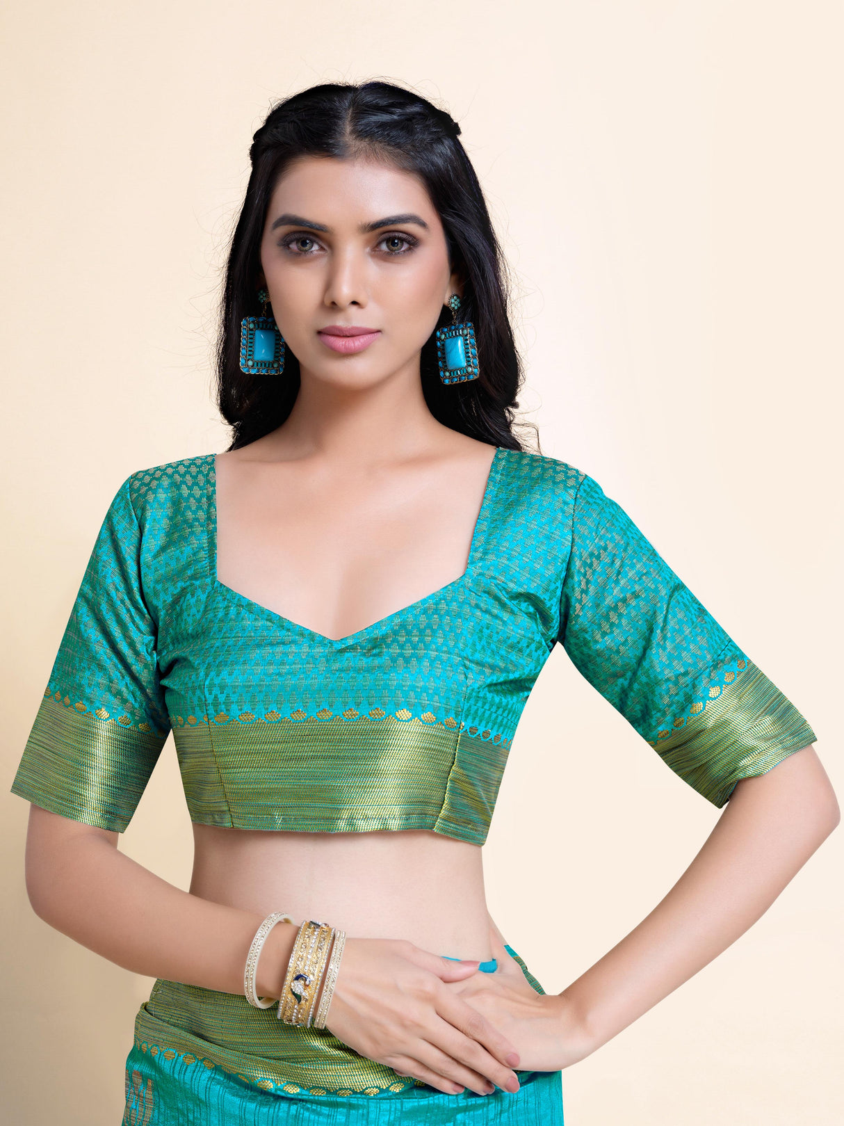 Mimosa Womens Art Silk Saree Kanjivaram style Saffire Color