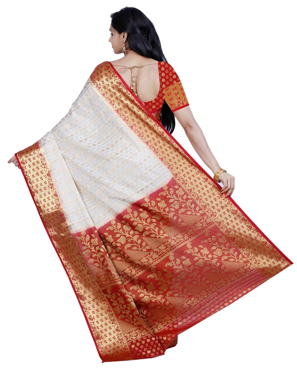 Mimosa Womens Tussar Silk Saree Kanjivaram style Halfwhite Color