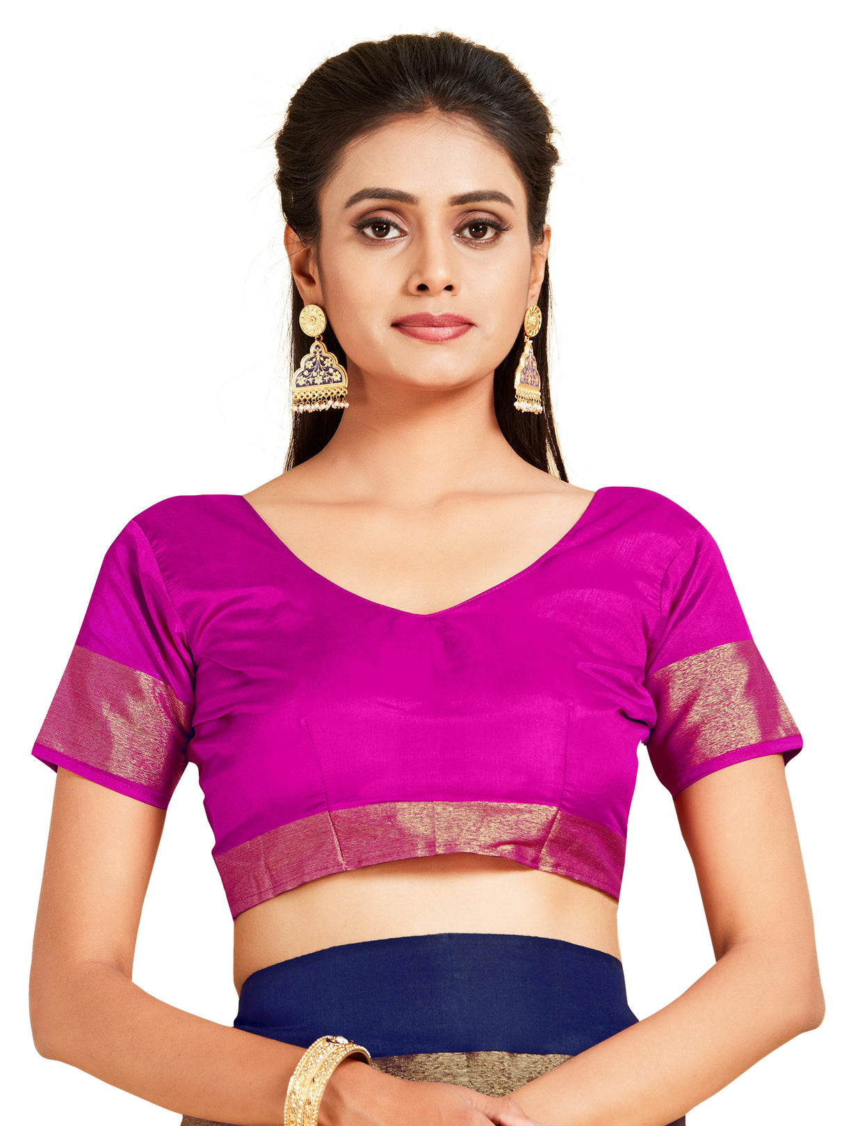 Mimosa Womens Art Silk Saree Kanjivaram style Navy Blue Color